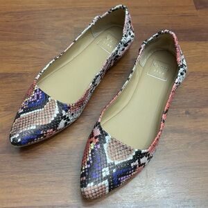 Kaari Blue Ballet Flats Metallic Snakeskin Pointed Toe Slip On Shoes Size 7.5 M